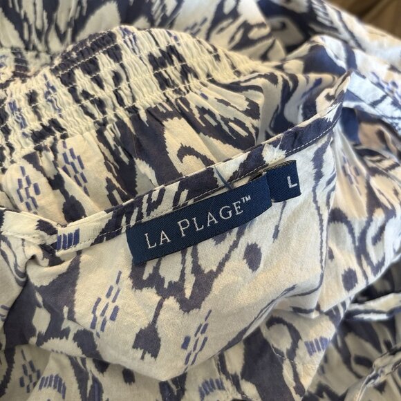 LA PLAGE Size Large Beaufort Strappy Maxi Dress Blue White Pockets Resort Boho - Picture 3 of 16